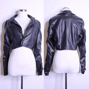 NWT Maniere De Voir Black Leather Crop Jacket - US 4
